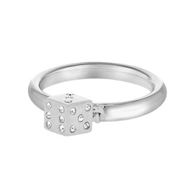 Tuscany Silver Rhodium Plated White Crystal Dice Ring, Silver, Crystal