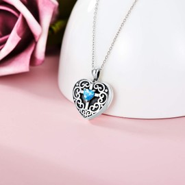 LONAGO Heart Locket Necklace that Hold Two Pictures Heart Cross Locket Necklace Gift for Women (Heart locket, sterling-silver)