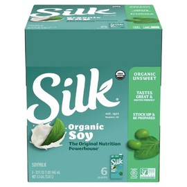 Silk Silk Shelf-Stable Organic Soy Milk, Unsweetened, Dairy-Free, Vegan, Non-GMO Project Verified,32 Fl Oz(Pack of 6)