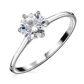 TJC Moissanite Solitaire Ring for Women Engagement Ladies Rings in Platinum Plated 925 Sterling Silver Size U Prong Setting Metal Wt. 2 Grams