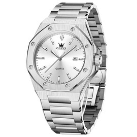 OLEVS Men's Waterproof Watches Classic Stainless Steel Date Diamond Men Wrist Watches Luxury Dress Luminous Big Face Analog Quartz Male Watches