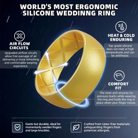 Egnaro Men's Silicone Rings 8mm Wide 2.5mm Thick, Multipack Ergonomic Rubber Wedding Bands For Him, Breathable Grooves For Workout