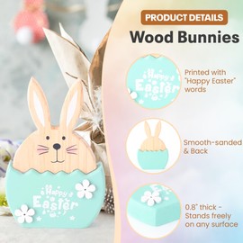 OYATON Easter Decorations, 3 Piece Wooden Easter Bunny Decor with Happy Easter Words and Sunflowers for Home, Table, Mantel, Shelf