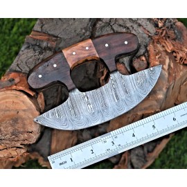 Damascus M Ulu Knife Custom Hand Made Alaskan Pizza Cutter / Forged Damascus Steel 1814