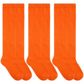 Dxhycc 3 Pairs Girls Knee High Socks Soft Cotton School Uniform Dress Socks Long Over The Knee, Orange