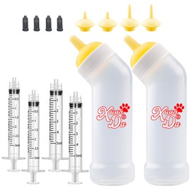 Xuanda Kitten Nursing Nipple with Syringe, Wide Mouth Angled Puppy Feeding Bottles, with Ventilation Valve Resistant Tearing for Puppies, Kittens, Rabbit, Small Wildlife (L Nipple,Yellow)