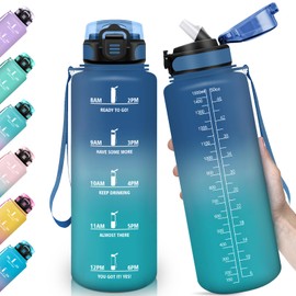 HoneyHolly Trinkflasche 1,5 Liter, Auslaufsicher, Trinkflasche Sport, mit Zeitmarkierung & Strohhalm, Wasserflasche, Trinkflasche Kohlensäure Geeignet für Schule, Fahrrad, Fitness, Yoga, Gym