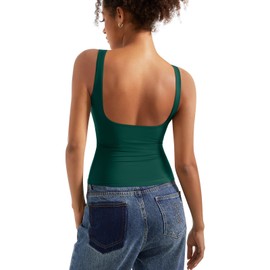 SUUKSESS Women Built in Bra Open Back Boat Neck Tank Tops Double Lined Backless Y2K Going Out Top Basic Shirt (Dark Green,M)