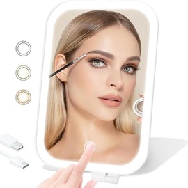 Travel Makeup Mirror - USB-Rechargeable Vanity Mirror with Light, 3 Adjustable Light Settings, White, Ideal for Any Occasion - Color: White