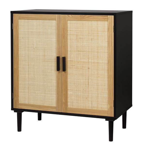 Finnhomy Sideboard Buffet Cabinet, Kitchen Storage Cabinet with Rattan Decorated Doors, Accent Liquor Cabinet for Bar, Dining Room, Hallway, Cupboard Console Table, 31.5X 15.8X 34.6 Inches