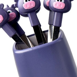 Fruit Fork Set, Stainless Steel Cute Cartoon Calf Animal Portable Dessert Food Picks Olive Forks Pickle Grabber for Party Travel (Purple)
