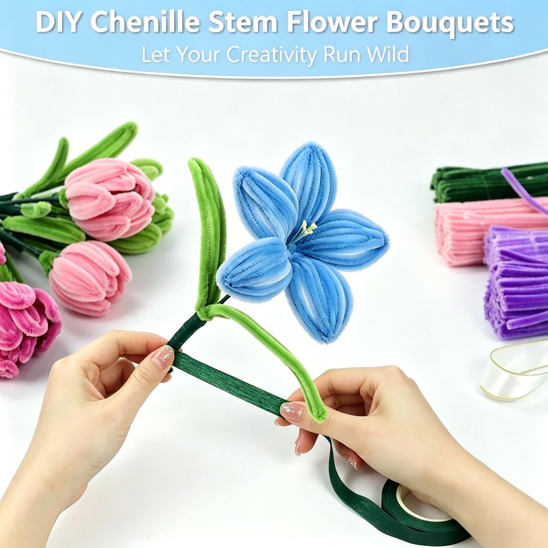 800 PCS Pipe Cleaners Flower Kit, Pipecleaner Flowers Supplies, 13