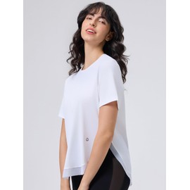 AARYA Women's Workout Tops Short Sleeve Athletic Shirts Moisture Wicking Quick Dry Mesh Back Yoga Tees for Running Gym（White,Large