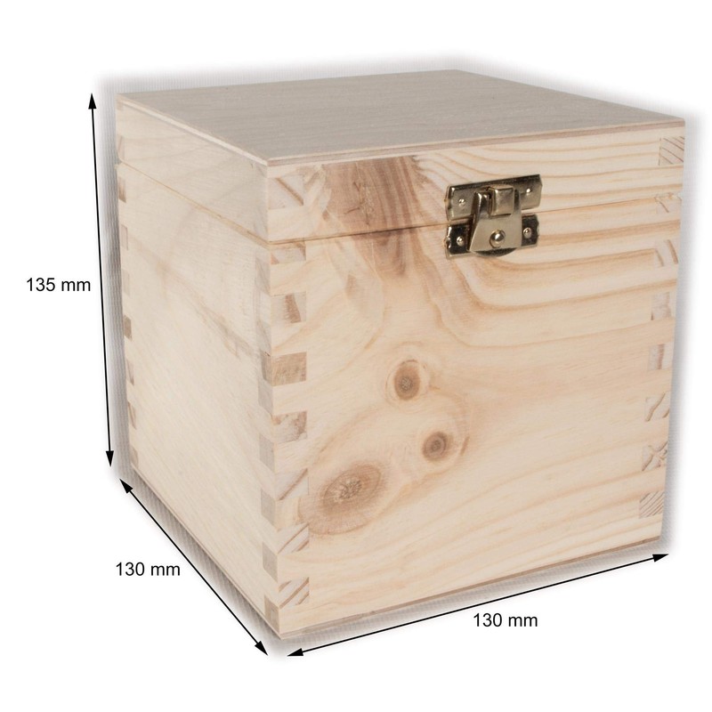 Small Square Cube Wooden Box with Lid & Clasp Closure