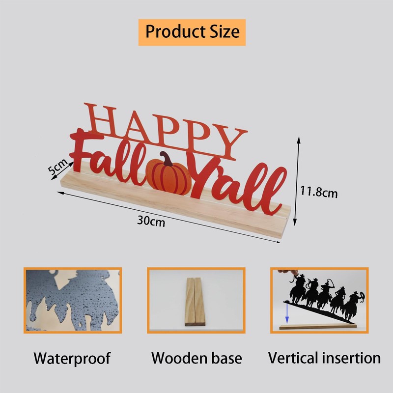 Metal Happy Fall Y'all Sign for Indoor Home Office Shelf