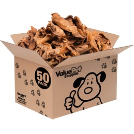 ValueBull Natural Brown Cow Ears, Crunchy Style, Varied Size, Shape & Color, 50 Count - Angus Beef Dog Chews, Grass-Fed, Single Ingredient