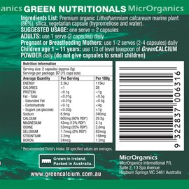 Green Nutritionals GreenCALCIUM 60 capsules - Vegan Vegetarian Friendly