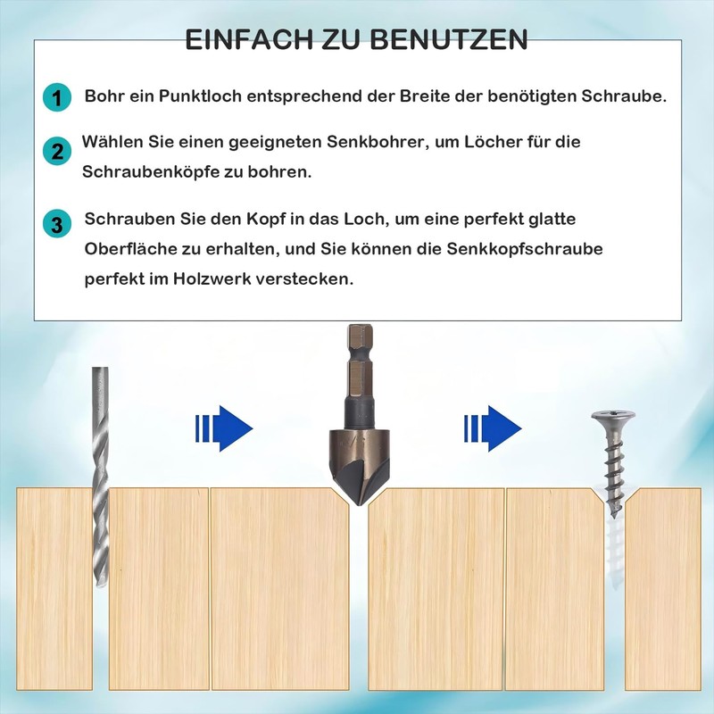 KEWAYO Countersink Drill Bit Set for Metal, Countersink 82°, Countersink