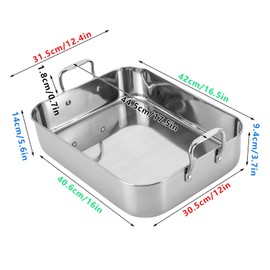 Stainless Steel Roasting Pan with Rack, 16.5 Inch Rectangular Silver Roaster Pans for Roasting Turkey, Chicken, Meat & Vegetables, Large Capacity, Easy Clean & Dishwasher Safe