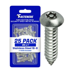 Fastenere Torx Security Sheet Metal Screws - #6 x 1" (25-Pack) Button Head, Tamper-Resistant, Anti Theft Stainless Steel Screws for Higher Level of Safety & Secure Fastening Solution