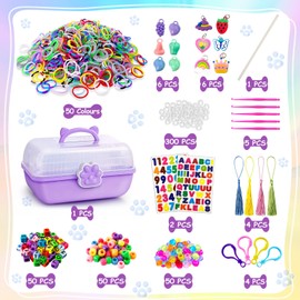 ROSHUKG 50 Colours Rubber Band Making Kit with 3 Layer Container, DIY Rubber Band Refill Kit for Boys Girls Weaving Gift(Purple)