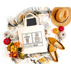GXVUIS First Coffee Then Data Canvas Tote Bag for Women Reusable Shopping Bags BCBA ABA RBT Therapist IEP Teachers Gifts White