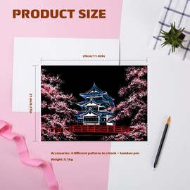 QINXUANGE 4PCS Scratch Art Scratch(21×29cm) Paper Rainbow Painting Sketch,Beautiful Cherry Blossoms,Scratch Painting Creative Gift,Scratch Art for Adult and Kids with 5 Tools.