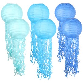 Hitefu 6 Packs Jellyfish Paper Lanterns, Ocean Themed Party Decorations, Sea Birthday Decorations, Hanging Jellyfish Decorations for Mermaid & Under The Sea Theme