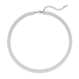 Luxval Tennis Necklace 14K Silver Rhinestone Choker Necklaces for women Dainty Zirconia Cut Faux Diamond chain 6mm Width 13Inches Wedding Necklace for Women