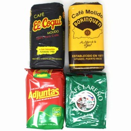 Bold Puerto Rican Coffee Variety Mix - Cafe Borinquen, Cafe Coqui, Cafe Lareno, Cafe Adjuntas (1 - 14oz pack of each)