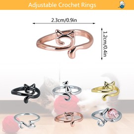 Fidqiog 6 Pcs Crochet Ring for Finger, New Cat Crochet Tension Ring for Crocheting, Adjustable Crochet Rings for Crocheting, Knitting and Crochet Accessories