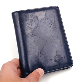 kandouren RFID Blocking Passport Holder Cover Case,Travel Luggage Passport Wallet Made with Blue Map Crazy Horse PU Leather for Men & Women