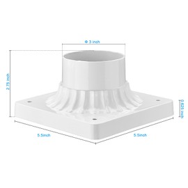 Darkaway Outdoor Post Light Base Mount, Post Light Adapter 3'' Pier Mount Base with White Finish for Deck Porch Patio, 5.5" W x 5.5" D x 2.75" H (2Pack, White)
