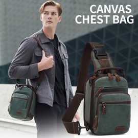 Nerlion Sling Bag for Men Waxed Canvas Crossbody Bag Chest Bag Shoulder Bag Casual Daypack for Travel (Green)