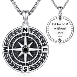 Aniu Compass Necklace for Men Women S925 Sterling Silver Compass Jewelry I'd be Lost with You Graduation Birthday Christmas Jewelry Gift