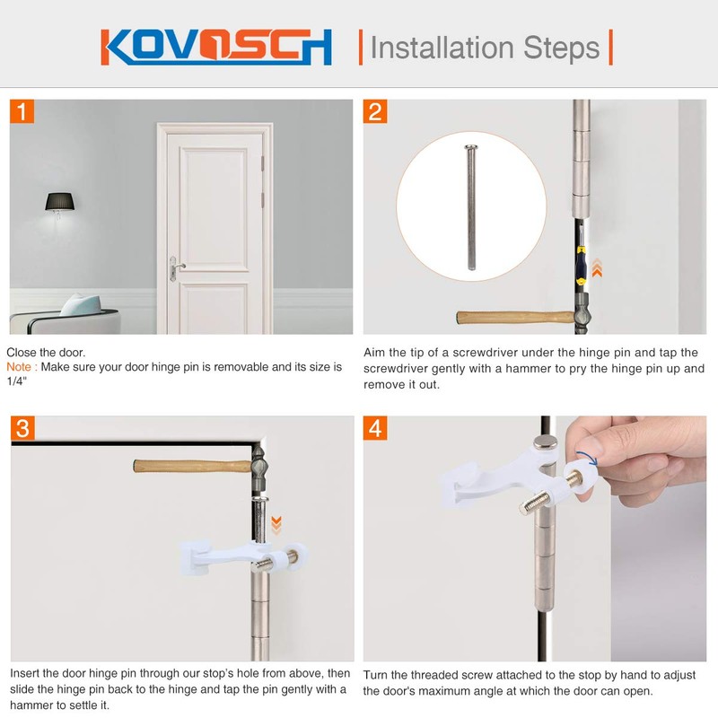 KOVOSCH 2 Pack Hinge Pin Door Stopper White - Adjustable