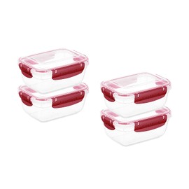Superio Plastic Food Storage Containers with Airtight Lids, 4 Pack- 27 Oz, BPA Free, Leakproof, Stackable, Microwave, Dishwasher and Freezer Safe, Red