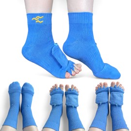 Perlyna Variety Toe Alignment Socks with Toe Separators for Women and Men Bunions Relief Overlapping Toes Yoga Massage Socks (US, Alpha, Medium, Regular, Regular, Blue)