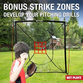NET PLAYZ Baseball Net, Pitching Net Hitting Net Batting Practice Net - 9 Strike Zone, Baseball Gifts for Kids Children Teens & Youth | Training Aids Equipment 7'x7', Black (NOC05140A01)