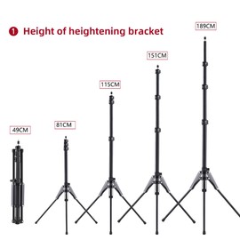 189cm/74.4in Adjustable Tripod Stand Video Light Stand Aluminum Alloy Material 3-section Adjustable 5kg/11lbs Load Capacity with 1/4in Threaded Screw for Video LED/ Flaah Light/ Softbox/ Reflector