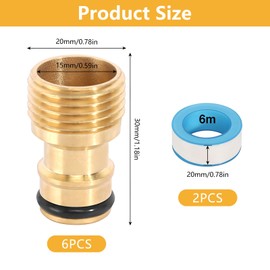 AOROPS Tap Adapter Garden Hose, Pack of 6 Hose Connection Tap with PTFE Sealing Tape 12 m, Universal Tap Connector Male Thread Tap Connector for Garden Kitchen Washing Machine