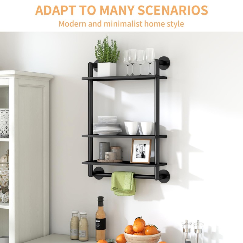 Bathroom Shelves Wall Mounted, 3 Tier Towel Racks with Towel