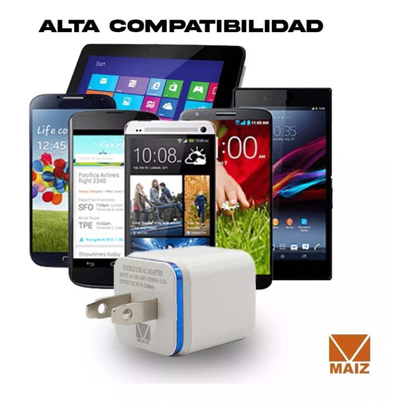 Maíz Adaptador Cubo Cargador 2.1a Pared 2 Puertos 5 Pz