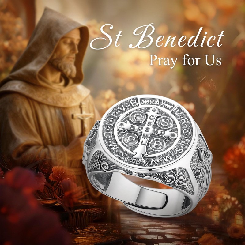 Vito S925 Sterling Silver Saint Benedict Ring for Women Men,