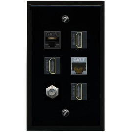 RiteAV CAT6 CAT7 Coax 3 HDMI Flat/Solid Wall Plate [Black]