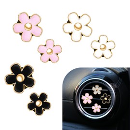 Ferianl 6 Pcs Daisy Flower Air Vent Clip, Air Conditioning Outlet Clips, Colorful Car Interior Decor Charm, Cute Cars Deco Accessories for Women and Girl (Black, White, Pink)