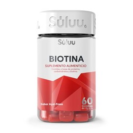 Súluu Biotina | Gomitas Vitaminadas, Cabello Fuerte, Uñas Sanas y Piel Radiante | 60 Gomitas | Sabor Açaí-Fresa | Suplemento Alimenticio Libre de Glut