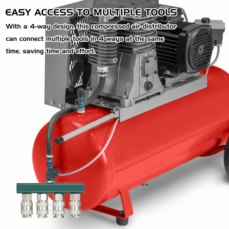 Compressed Air Distributor, 4-Way Quick Connection Couplings, 1/4 Inch NPT