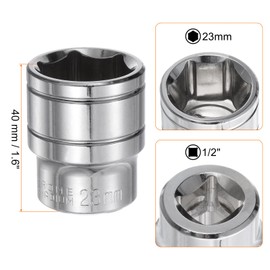 HARFINGTON 6-Point Socket 1/2" Drive 23mm Metric 1.6" Length 45# Steel Shallow Sockets Full Polishing Short Chrome Sockets for Car Repair Mechanical Maintenance Home Use