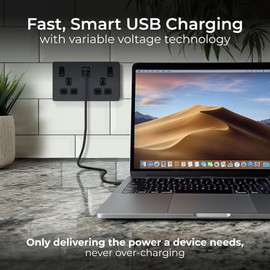 BG Electrical Double Switched Power Wall Plug Socket with Super-Fast Charge Type A and Type C USB Charging Ports, Evolve, Matt Grey, 13A, 45W, PCDMG22UAC45B